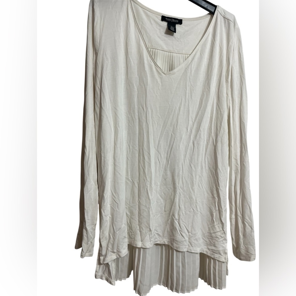 White House Black Market Crinkle Back Ivory Long Sleeve Blouse Sz M Women
